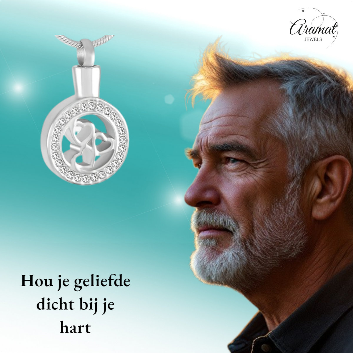 Ronde ashanger met 3 hartjes & kristalrand