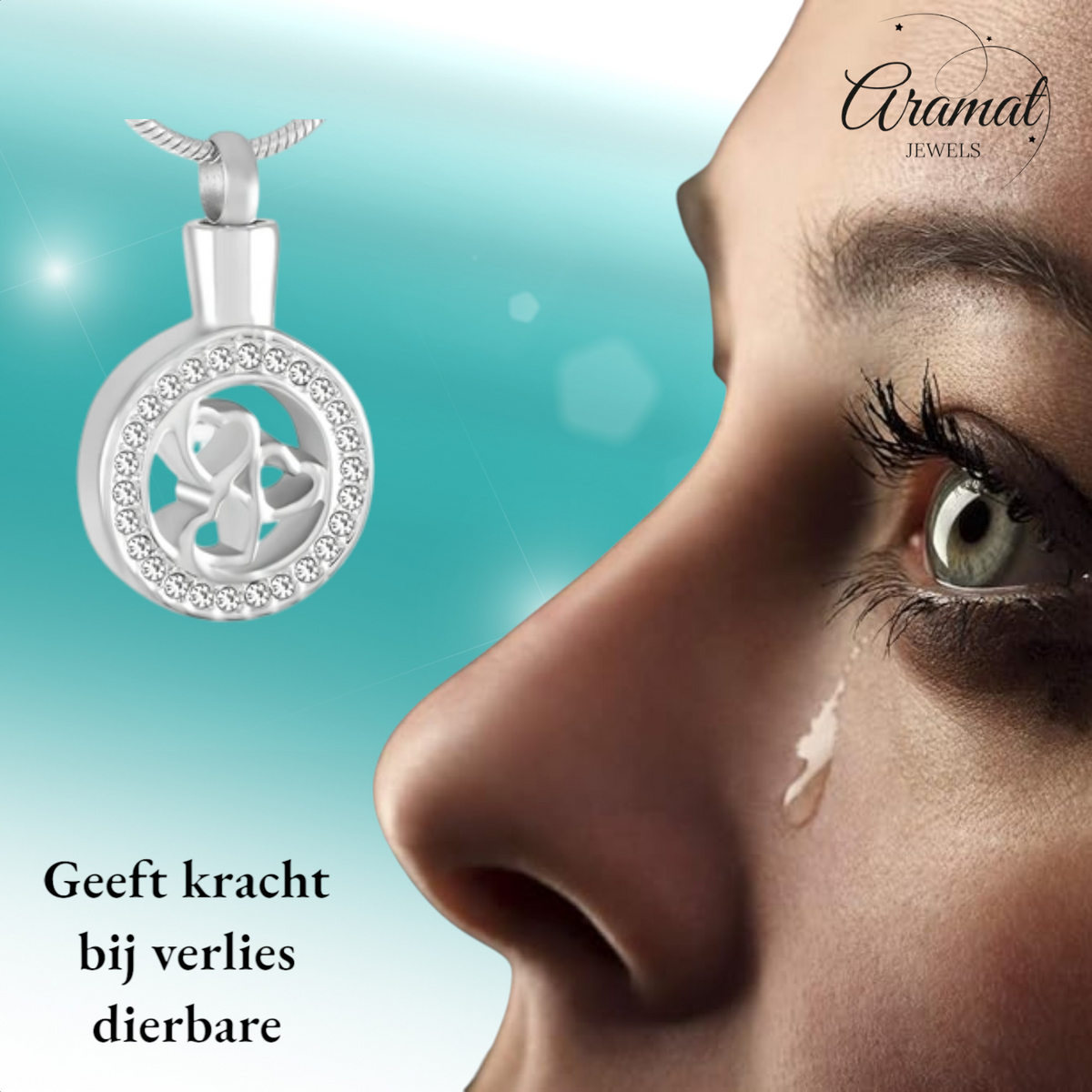 Ronde ashanger met 3 hartjes & kristalrand