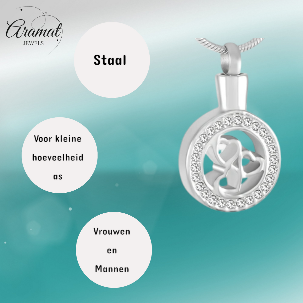 Ronde ashanger met 3 hartjes & kristalrand
