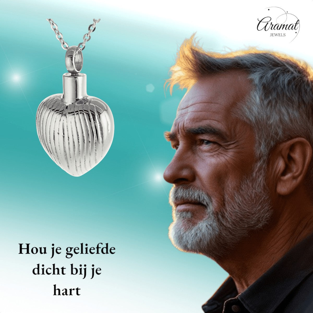 Ashanger hartjes zilverkleurig – strepen & herinnering - Aramat Jewels - Gedenkhangers - cadeautip
