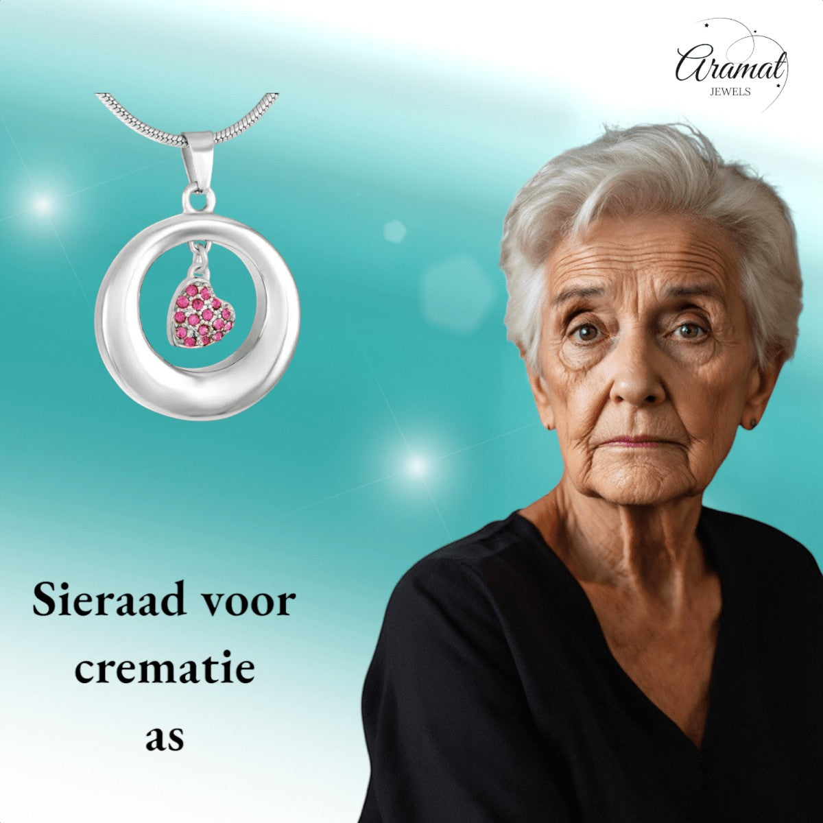 Ashanger open cirkel met roze kristal hart - Aramat Jewels - Gedenkhangers - cadeautip