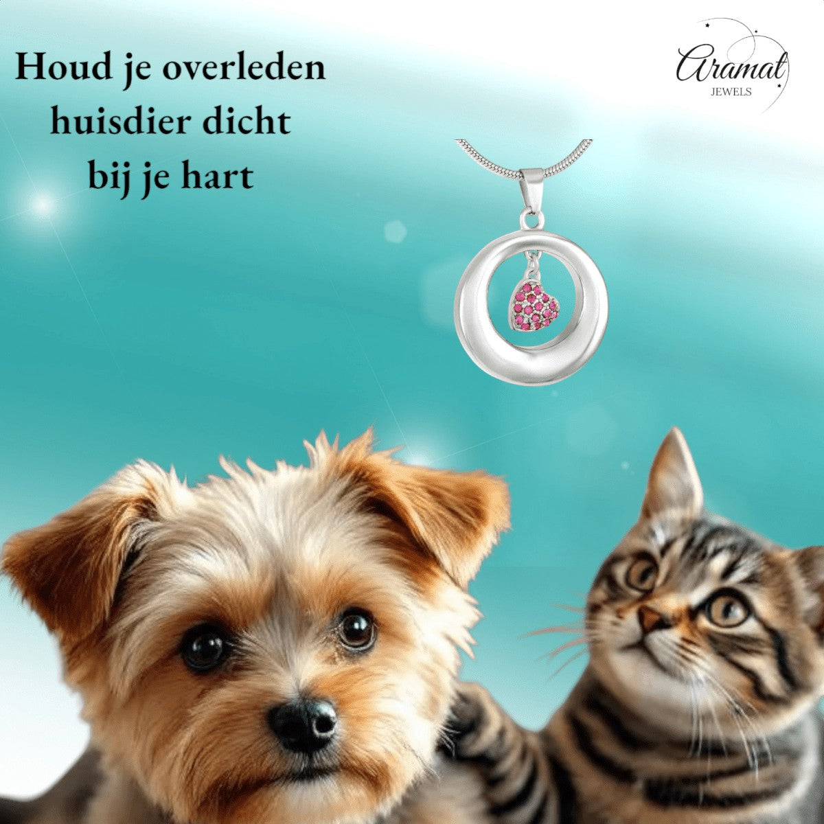 Ashanger open cirkel met roze kristal hart - Aramat Jewels - Gedenkhangers - cadeautip