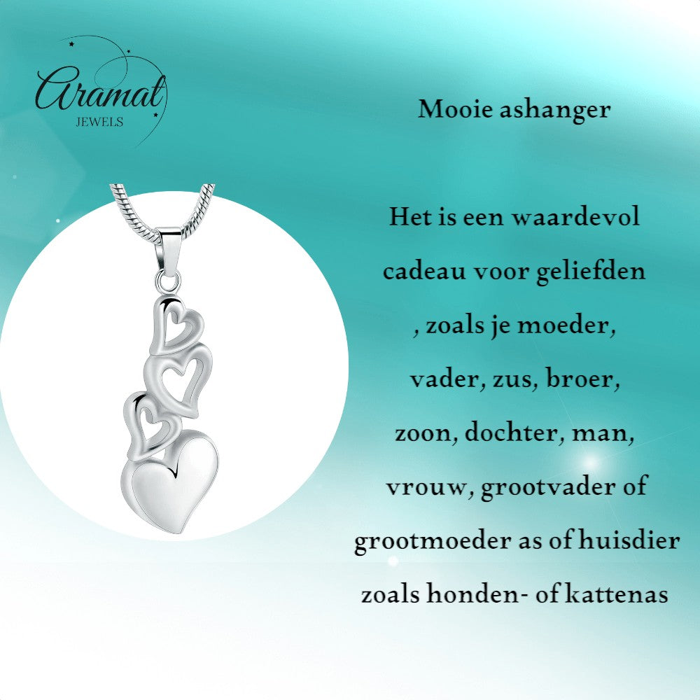 Ashanger vier harten – symbolisch rouwsieraad staal - Aramat Jewels - Gedenkhangers - cadeautip