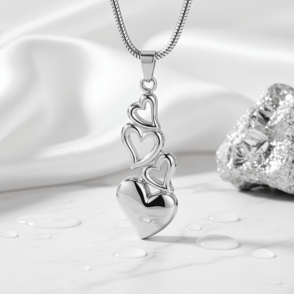 Ashanger vier harten – symbolisch rouwsieraad staal - Aramat Jewels - Gedenkhangers - cadeautip