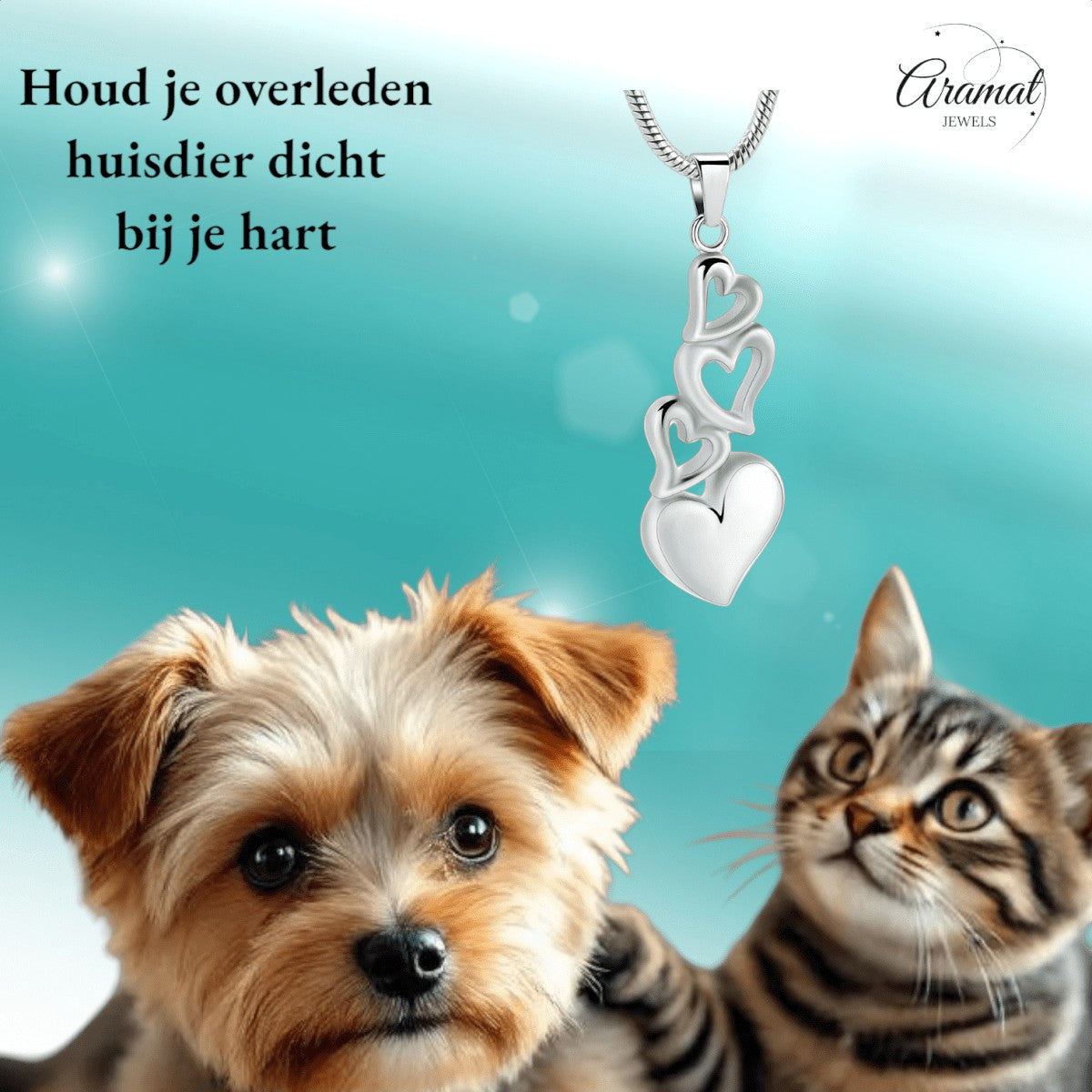 Ashanger vier harten – symbolisch rouwsieraad staal - Aramat Jewels - Gedenkhangers - cadeautip
