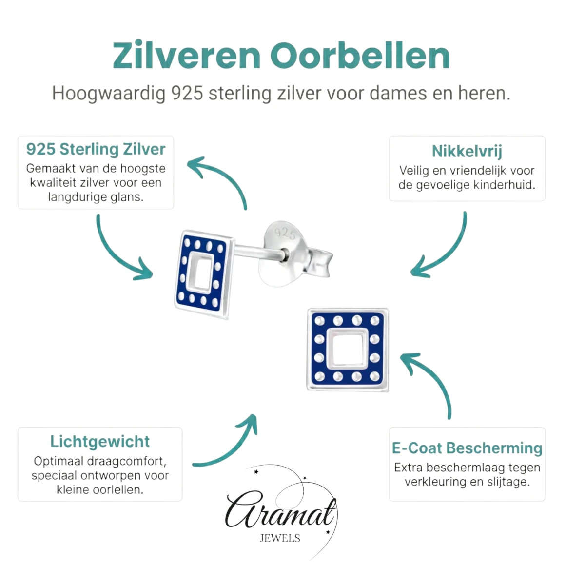 Bali Oorbellen 925 Zilver - Vierkant Donker Blauw - Aramat Jewels - Oorbellen - cadeautip