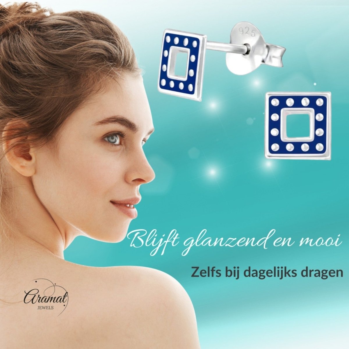 Bali Oorbellen 925 Zilver - Vierkant Donker Blauw - Aramat Jewels - Oorbellen - cadeautip