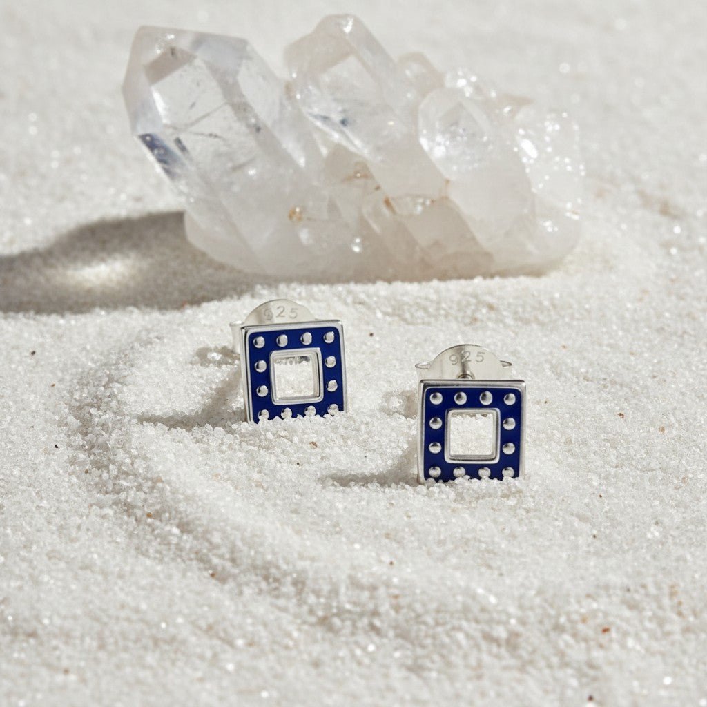 Bali Oorbellen 925 Zilver - Vierkant Donker Blauw - Aramat Jewels - Oorbellen - cadeautip