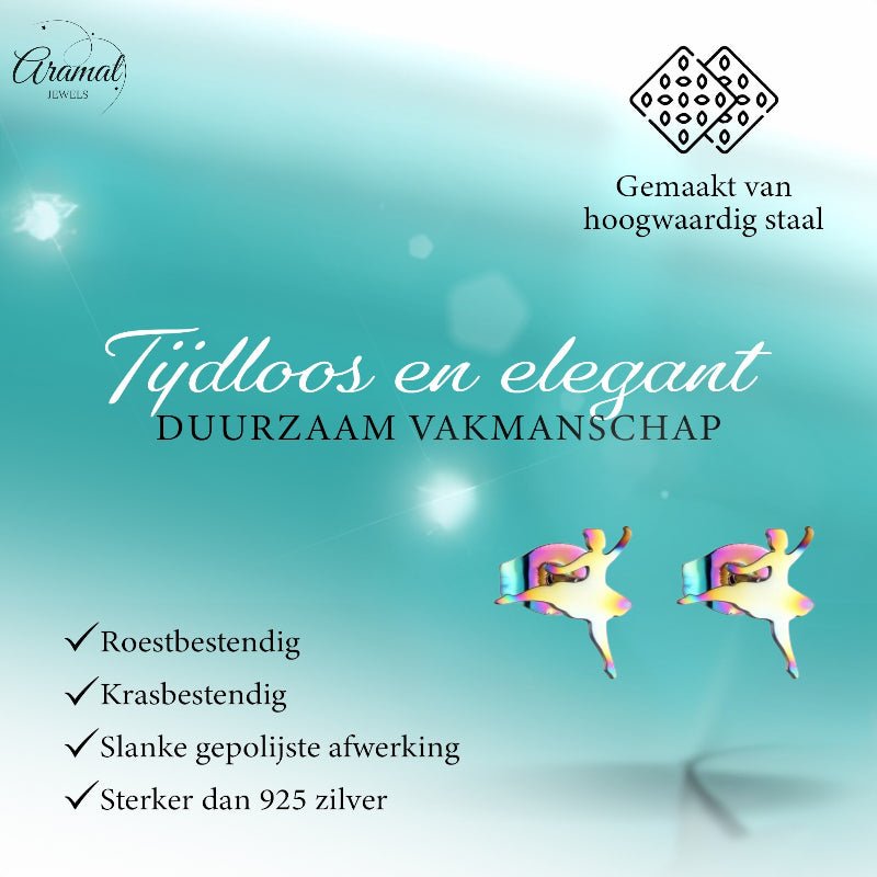 Ballerina Oorstekers RVS – Multikleur 11mm - Aramat Jewels - Oorbellen - cadeautip