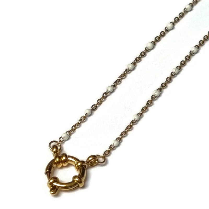 Ketting Met Hartvormige Hanger Van Goud - Stalen Damesketting Wit Emaille - Aramat Jewels