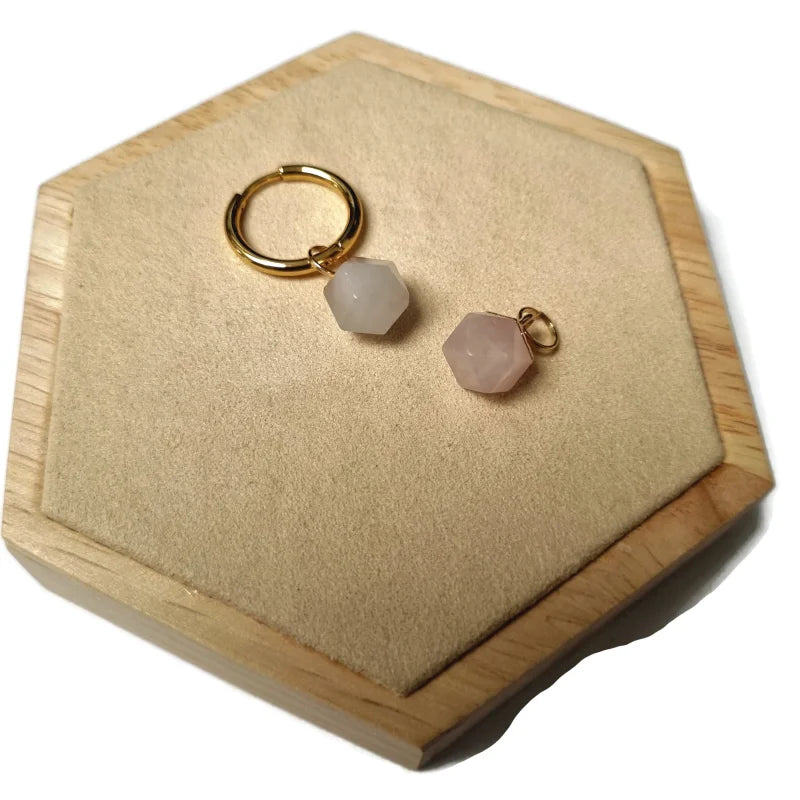 Unieke Handgemaakte Hexagon Ring Met Rozenkwarts Steen