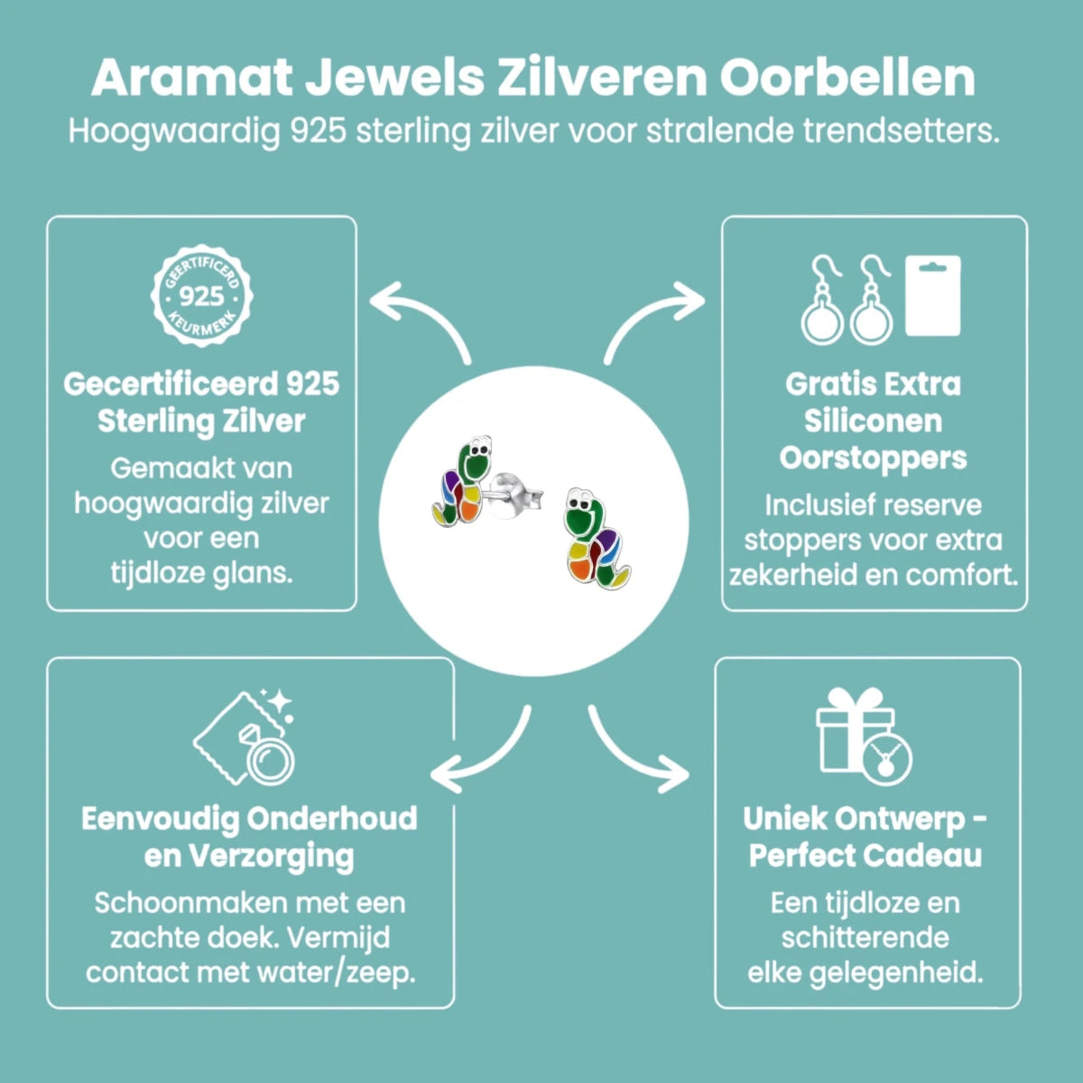 Betoverende Zilveren Slangen Oorbellen – Regenboogkleurig Emaille – 9x6mm - Aramat Jewels - Oorbellen - cadeautip