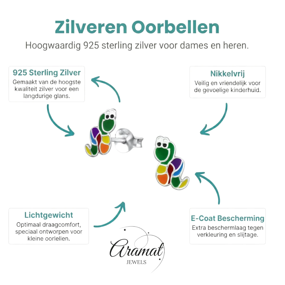 Betoverende Zilveren Slangen Oorbellen – Regenboogkleurig Emaille – 9x6mm - Aramat Jewels - Oorbellen - cadeautip