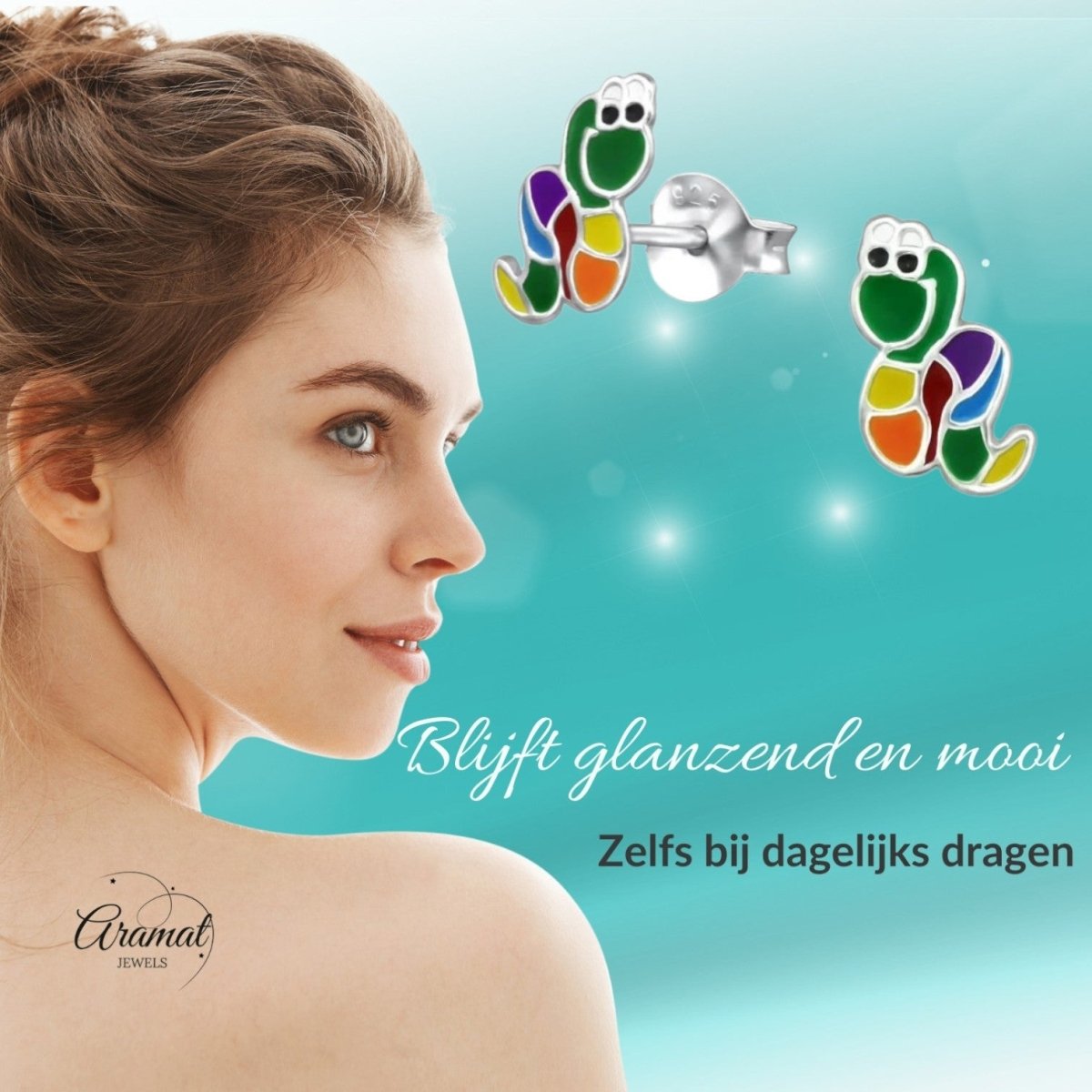 Betoverende Zilveren Slangen Oorbellen – Regenboogkleurig Emaille – 9x6mm - Aramat Jewels - Oorbellen - cadeautip