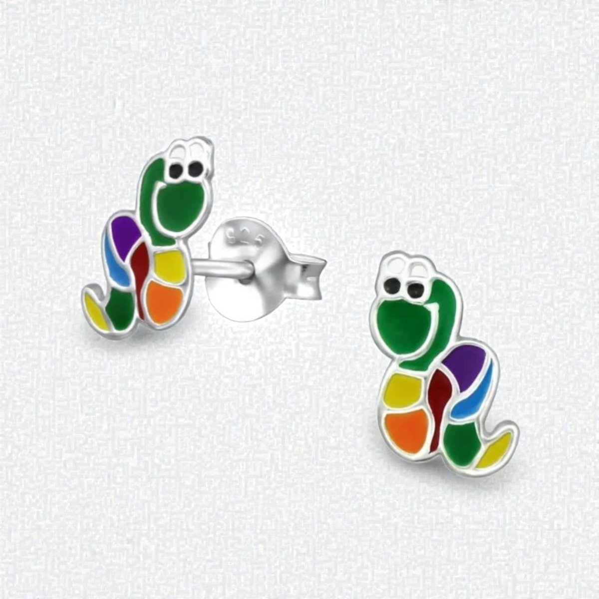 Betoverende Zilveren Slangen Oorbellen – Regenboogkleurig Emaille – 9x6mm - Aramat Jewels - Oorbellen - cadeautip