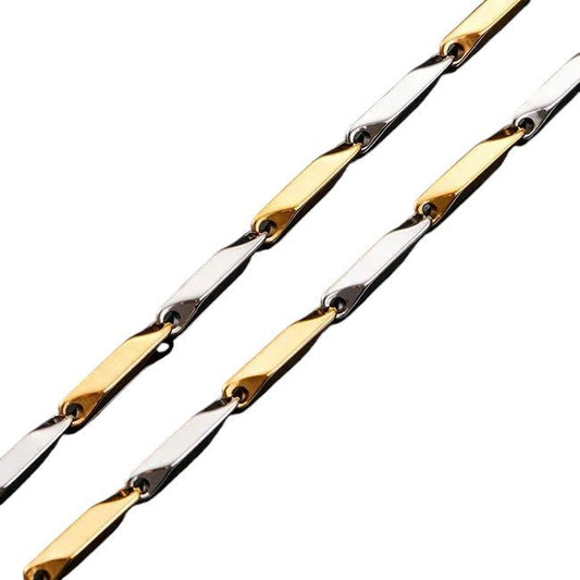 Bicolor Bamboo Ketting van Goud - en Zilverkleurig RVS –3mm Breed - 60cm Lang - Aramat Jewels - Halskettingen - cadeautip