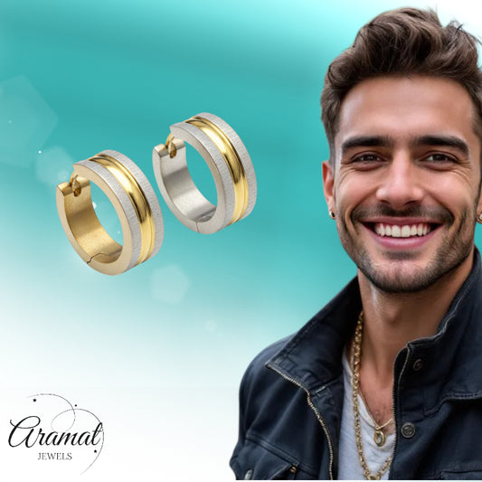 Bicolor Matte Steel Earrings with Wide Stripe