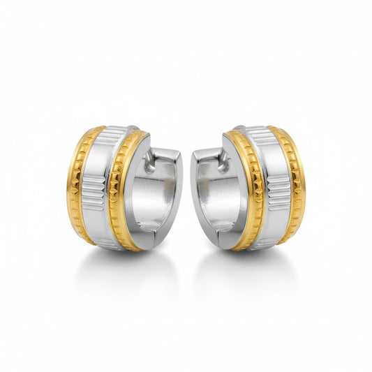 Bicolor Stainless Steel Hoop Earrings with Gold Stripes