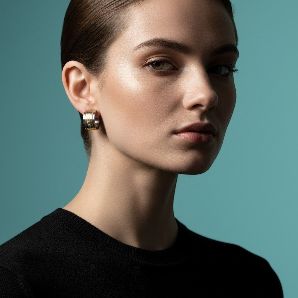 Bicolor RVS Oorringen Grieks Motief Goud & Zilver 13mm - Aramat Jewels - Oorringen - cadeautip
