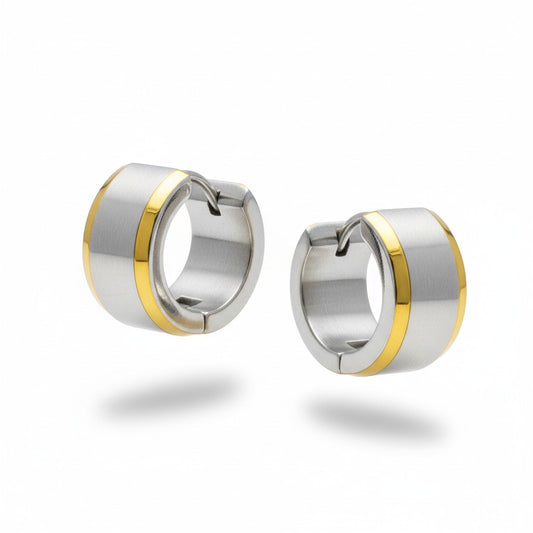 Bicolor Stainless Steel Earrings with Stripe Gold Color