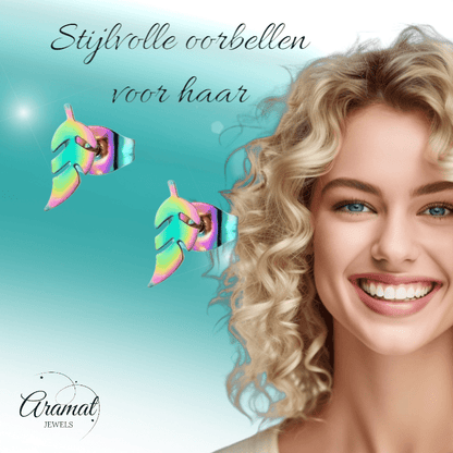 Bladvormige Oorbellen – RVS – 5x13 mm – Uniseks Regenboogkleur - oor151 - Oorbellen kopen# - 13mm - alles - blad