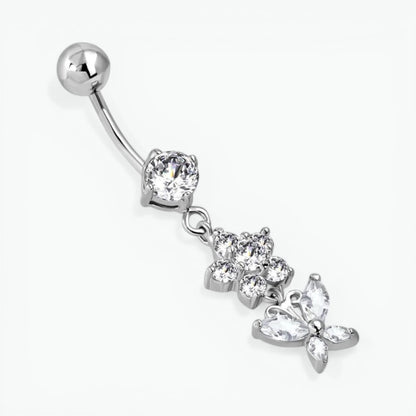 Flowers and Butterfly Steel Navel Piercing