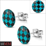 Stoere Stalen Logo Oorknoppen - Trendy Oorbellen 10mm / Geruit-blauw-zwart