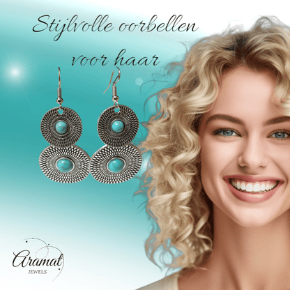 Bohemien Oorhangers met Dubbele Cirkels - oor6029 - Oorhangers kopen# - 65mm - alles - bali