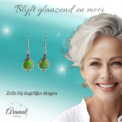 Boho Druppel Oorhangers – Groen Gemarmerde Steen – 52x15mm - oor6035 - Oorhangers kopen# - 50mm - alles - bali
