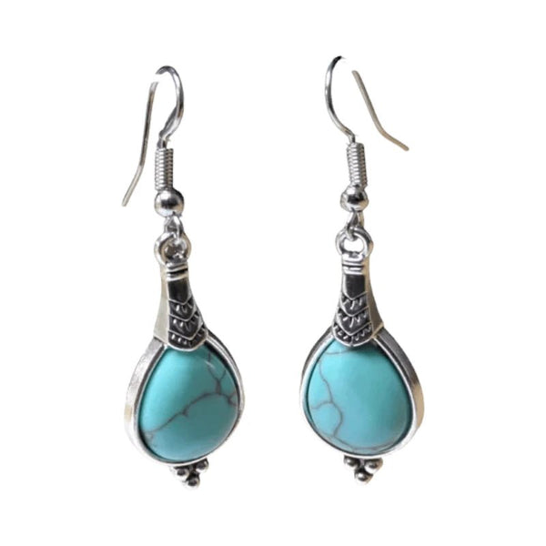 Boho Druppel Oorhangers – Lichtblauwe Steen – 52x15mm