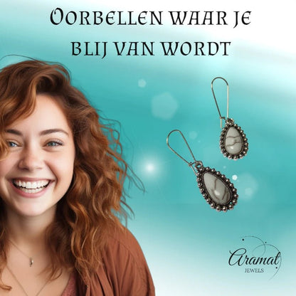 Boho Druppel Oorhangers met Steen - oor6049 - Oorhangers kopen# - 55mm - alles - bali