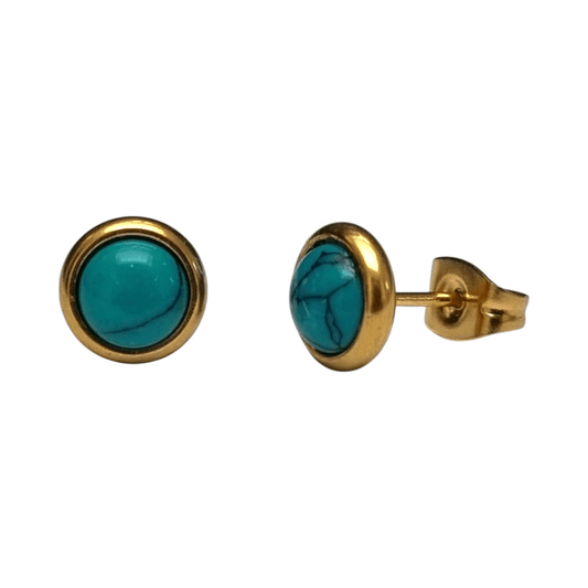 Boho Goudkleurige Oorbellen met Turquoise Groen 8mm - oor3065 - Oorbellen kopen# - 8mm - alles - cadeau