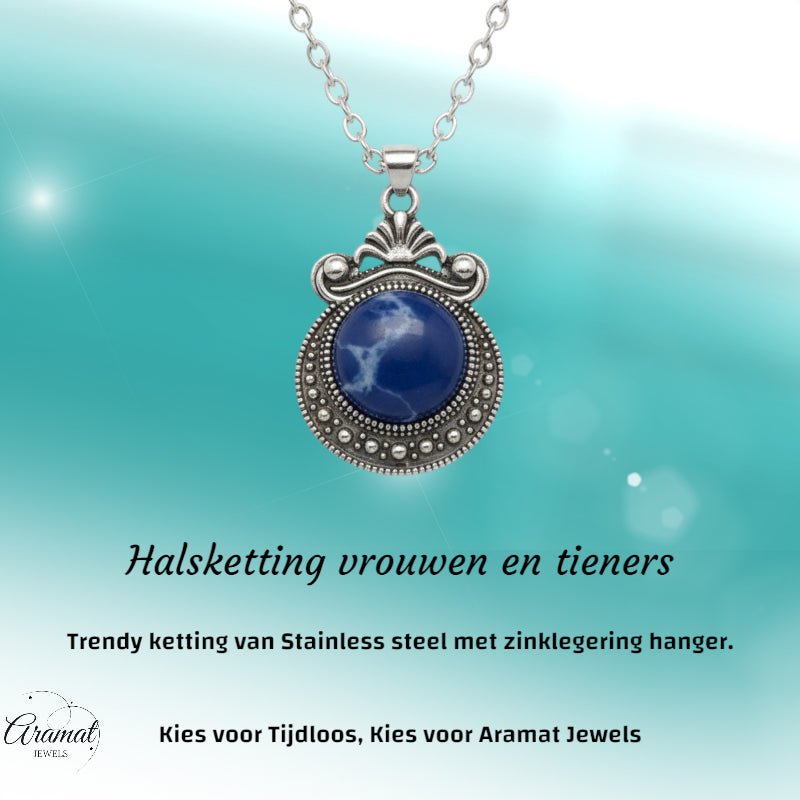 Boho halsketting met blauwe steen - Aramat Jewels - Halskettingen - cadeautip