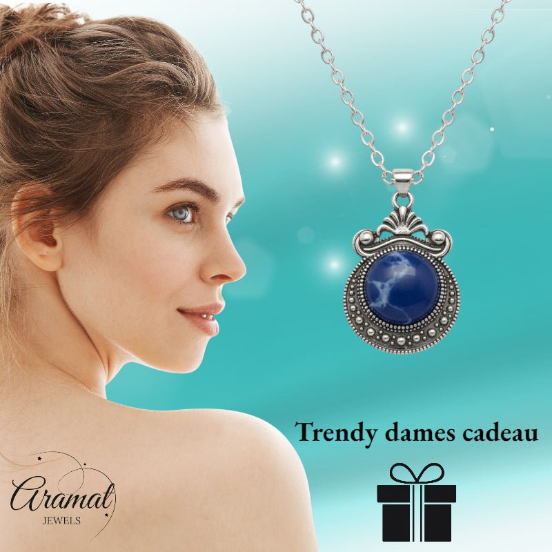 Boho halsketting met blauwe steen - Aramat Jewels - Halskettingen - cadeautip