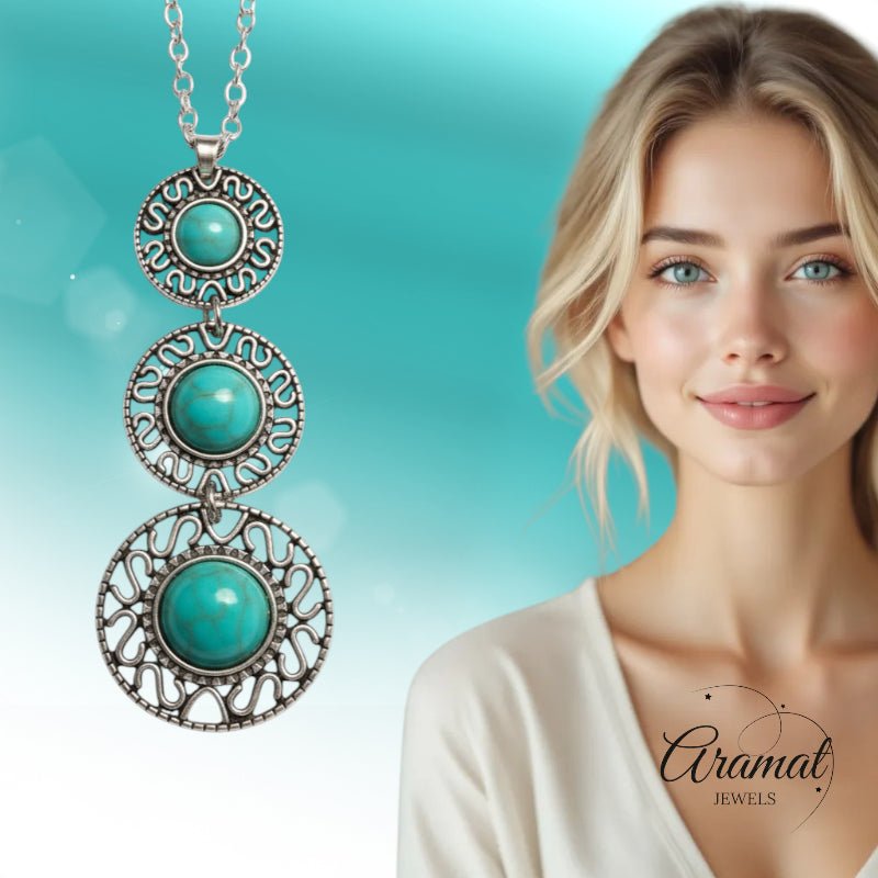 Boho Halsketting met Gemarmerde Turquoise Stenen - Aramat Jewels - Halskettingen - cadeautip