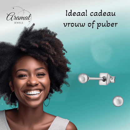 Bolletjes oorbellen – zilverkleur – 3mm - oor1382 - XE54559 - Oorbellen kopen# - 3mm - alles - bolletjes