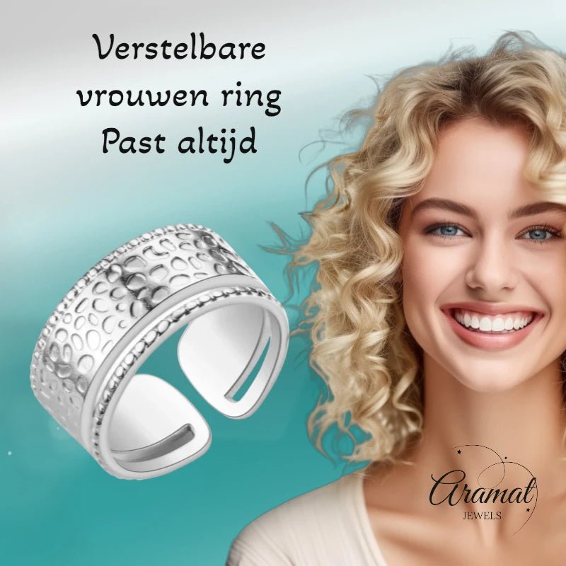 Brede Damesring met Motief | 9mm - Stainless Steel - ring383 - 2982 - Ringen kopen# - Zilverkleur - alles - boho