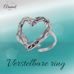 Brede Damesring Verstelbaar – Groot Open Hartje – One Size - ring322 - 73895 - Ringen kopen# - Zilverkleur - alles - boho