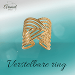 Brede Damesring Verstelbaar – Open Ring met Lijnen – 23 mm - ring321 - 240116 - Ringen kopen# - Goudkleur - alles - boho