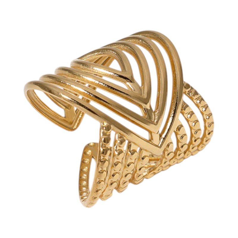 Brede Damesring Verstelbaar – Open Ring met Lijnen – 23 mm - ring321 - 240116 - Ringen kopen# - Goudkleur - alles - boho