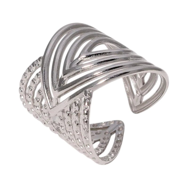 Brede Damesring Verstelbaar – Open Ring met Lijnen – 23 mm - ring321 - 240116 - Ringen kopen# - Goudkleur - alles - boho