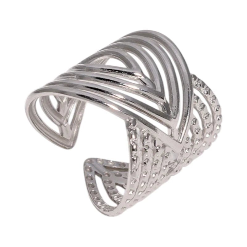 Brede Damesring Verstelbaar – Open Ring met Lijnen – 23 mm - ring321 - 240116 - Ringen kopen# - Goudkleur - alles - boho