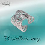 Brede Damesring Verstelbaar – Open Ring met Lijnen – 23 mm - ring342 - Ringen kopen# - Zilverkleur - alles - boho