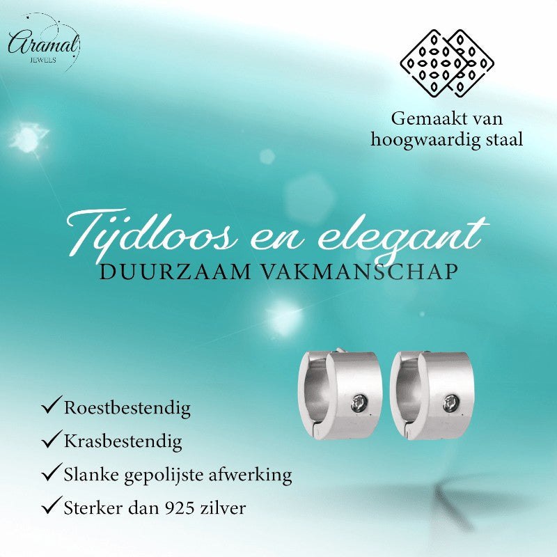 Brede Huggie Oorringen met Kristal 13x7mm - Aramat Jewels - Oorringen - cadeautip