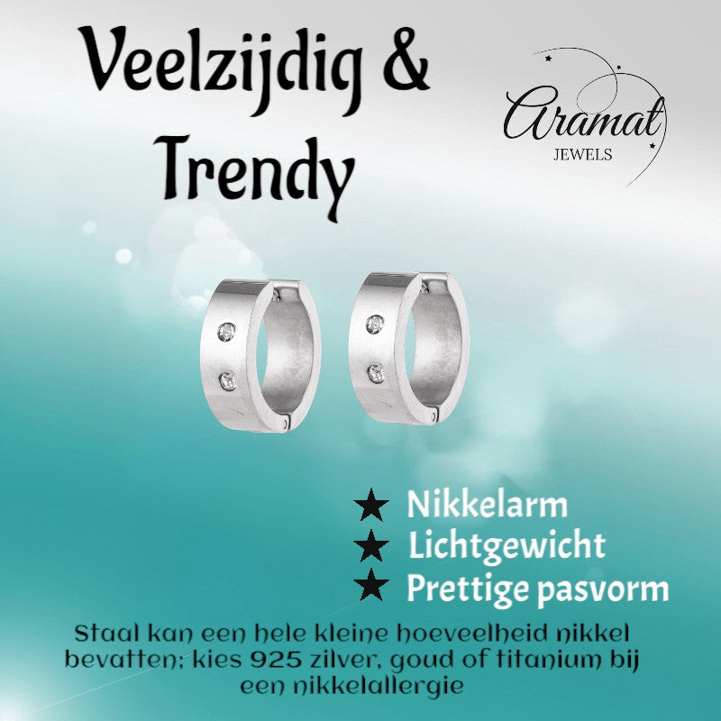 Brede mini Huggies met Kristal 13x7mm - Aramat Jewels - Oorringen - cadeautip