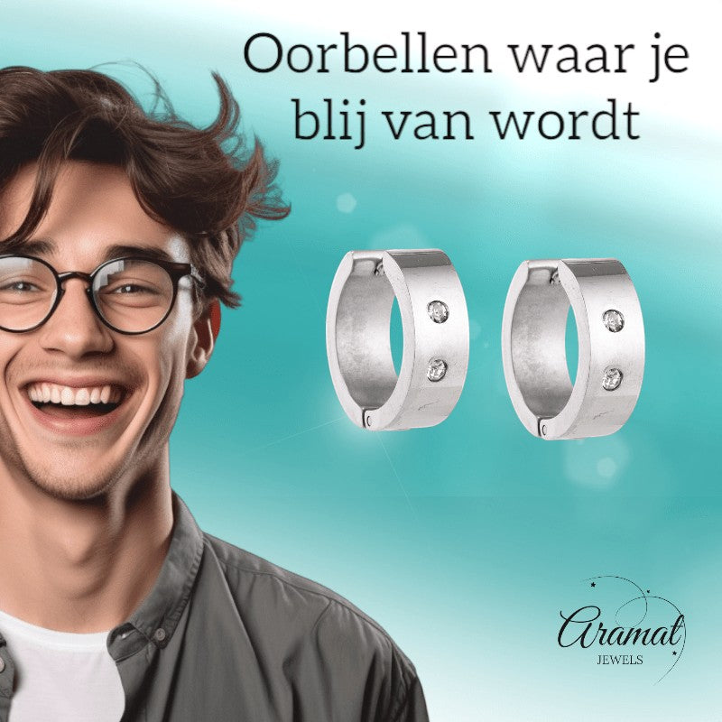 Brede mini Huggies met Kristal 13x7mm - Aramat Jewels - Oorringen - cadeautip