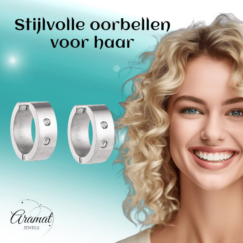 Brede mini Huggies met Kristal 13x7mm - Aramat Jewels - Oorringen - cadeautip