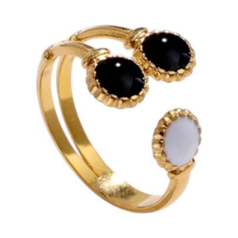 Brede One Size Ring Goudkleurig RVS met Drie Emaille Cirkels (13 mm) - Aramat Jewels - Ringen - cadeautip