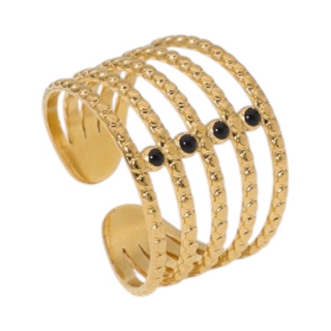 Brede Open Ring RVS met Bolletjesmotief en 5 Emaille Puntjes (16 mm) - Aramat Jewels - Ringen - cadeautip
