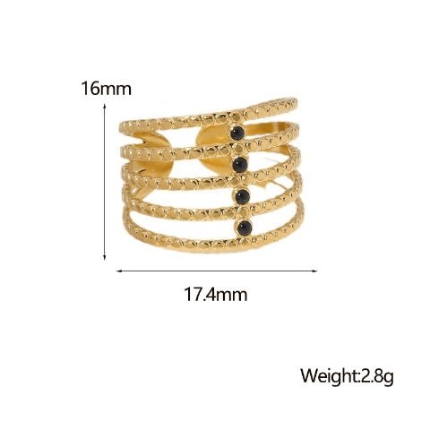 Brede Open Ring RVS met Bolletjesmotief en 5 Emaille Puntjes (16 mm) - Aramat Jewels - Ringen - cadeautip